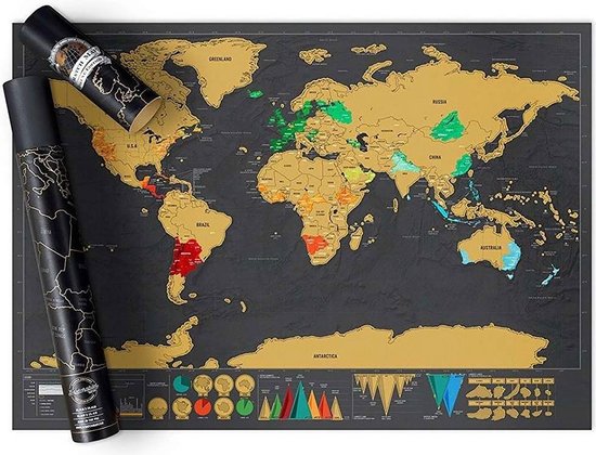 Cazy Luxe Grote Wereldkaart Krasposter - Scratch world map (82x60cm) - Reizen - Travel - Wanddecoratie - Kraskaart