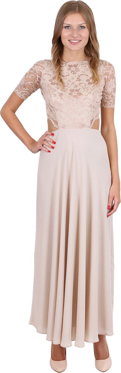 John Zack Elegante beige maxi jurk