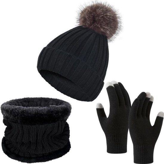 Set Bonnet + Écharpe + Gants Tactiles 3 En 1 Pour L'Hiver - Chaud, Élégant & Pratique