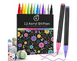 Twenty4seven® Acrylstiften 12 Stuks - Happy Stones Stiften - Acryl Verfstiften Set - 0,7 mm Tip - Voor Volwassenen & Kinderen