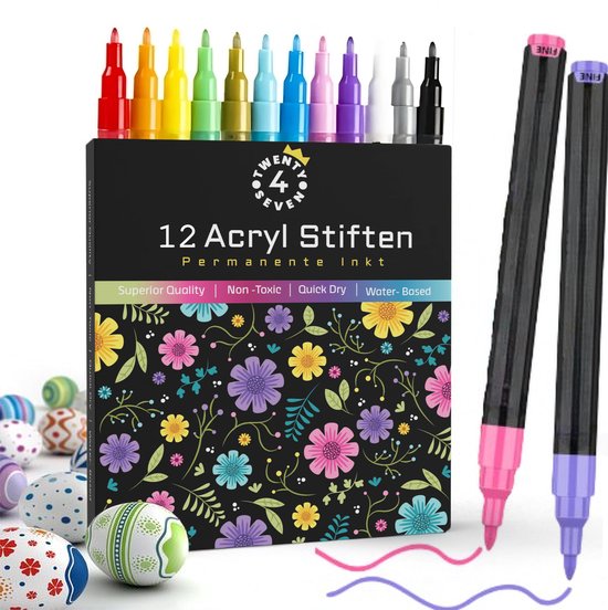 Twenty4seven® Acrylstiften 12 Stuks - Happy Stones Stiften - Acryl Verfstiften Set - 0,7 mm Tip - Voor Volwassenen & Kinderen