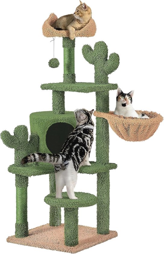 Foto: Mira home krabpaal en kattenbak in n kattenpaal kattenmeubel vintage wit hout 57 5x50x140