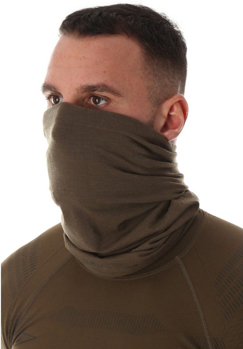 Brubeck | Seamless Nekwarmer/Sjaal/Bandana/Hoofddoek Merino Wol Blend – Ademend, Antibacterieel & Mulesing Free - Kaki - L/XL