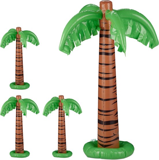 Relaxdays 4x opblaasbare palmboom - opblaas palmboom - deco - party - zwembad speelgoed