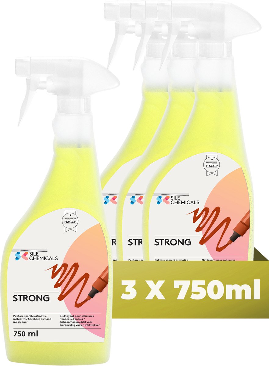 Goedkoopste Sile Chemicals STRONG – Vlekverwijderaar – Spray 3x 750ml – Voor Hardnekkig Vuil, Inkt & Vet – Professioneel Gebruik – HACCP Geschikt