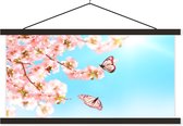 Posterhanger incl. Poster 150x75 cm - Schoolplaat - Vlinders - Boom - Bloemen - Textielposter - Zwarte latten