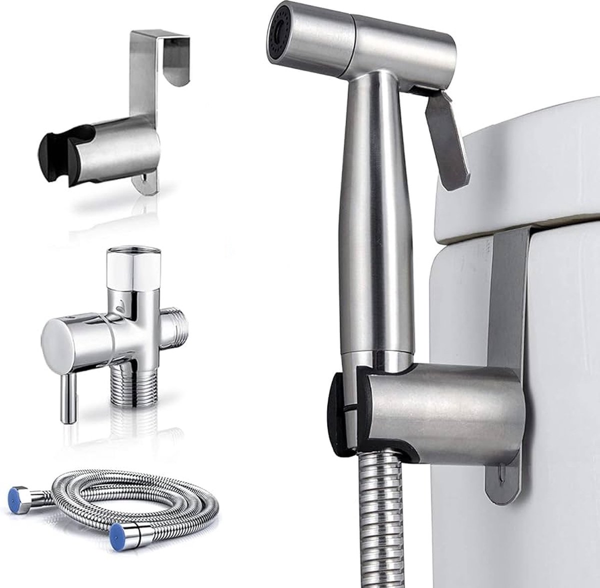 Montzys® RVS Bidet Set - Peri Bottle WC - Handdouche met Slang - Vaginale Douche Sproeier - Postpartum Spoelfles Spray