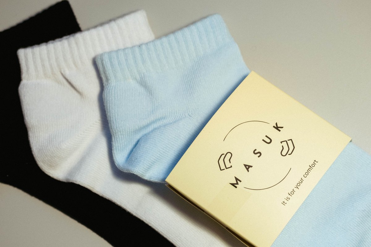 MASUK Unisex Sokken met Enkelbescherming – Katoenen Sportsokken Dames & Heren – Anti-Blaar & Ademend – Set van 3 Paar – Zwart, Blauw en Wit – Maat 40-45 — cadeau in Cadeau-ideeën - foto 6