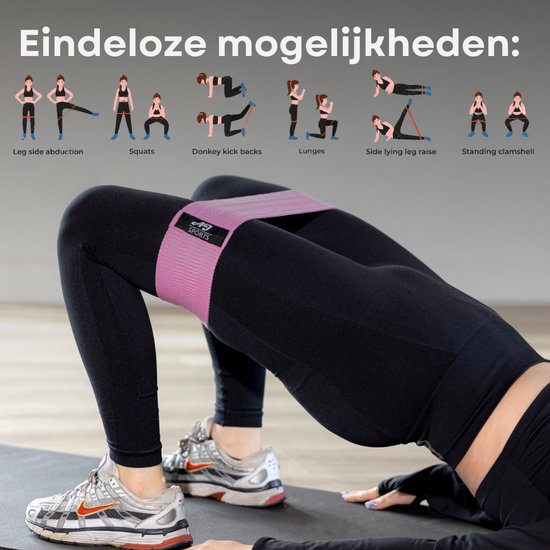 AJ-Sports Weerstandsbanden - Booty Band - Resistance band - Fitness elastiek - Paars/Roze/Cyaan - set van 3 - Fitness - Inclusief handleiding en draagtas