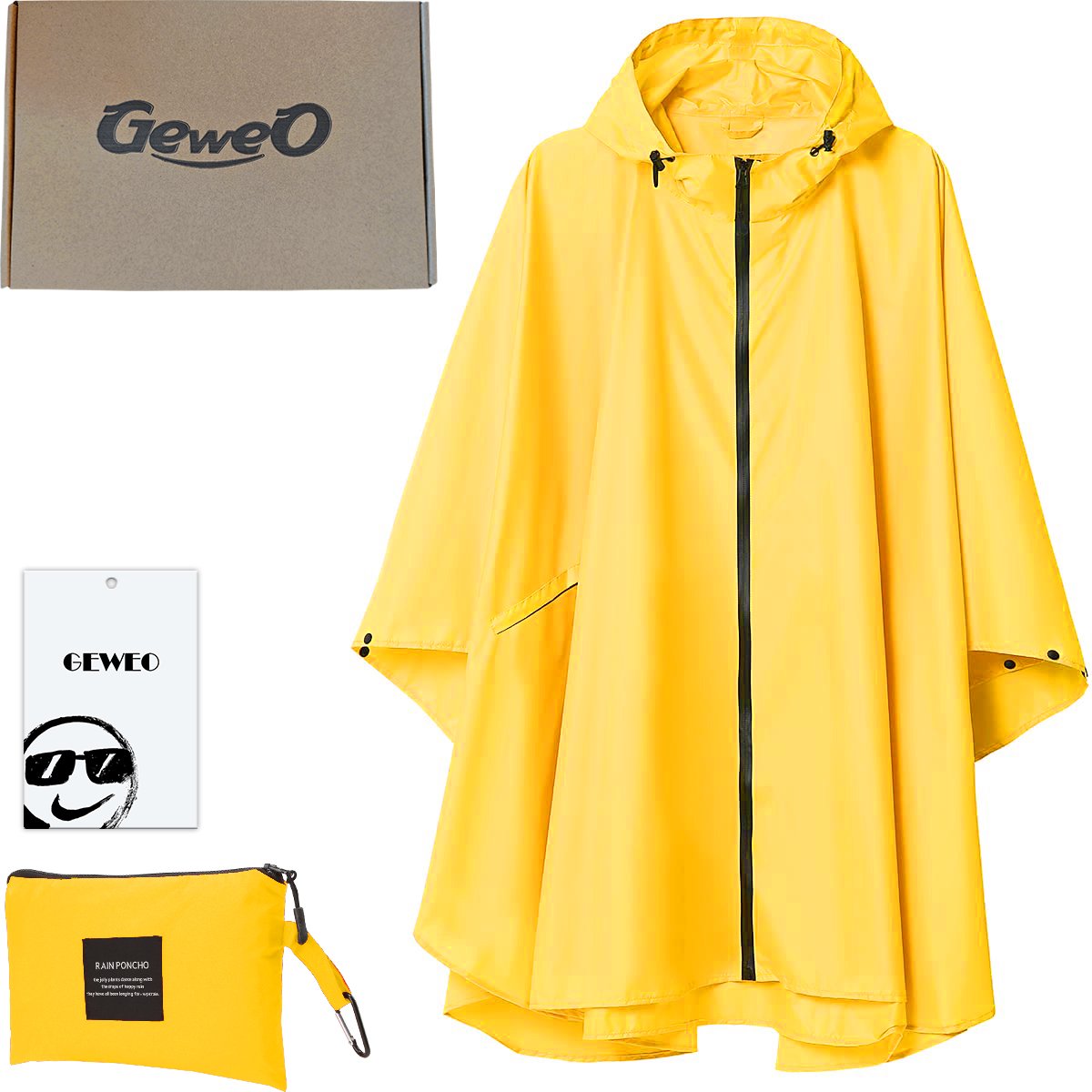 Geweo Regenponcho Volwassenen - Waterdichte Fietsponcho Unisex - Ajusteerbare Capuchon & Snap-buttons - One Size Herbruikbaar - Fietsen & Outdoor-Geel