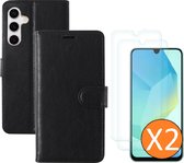 Coque adaptée pour Samsung Galaxy A16 5G coque Zwart porte-cartes - Avec protecteur d'écran en verre trempé pour Galaxy A16 5G - 2x