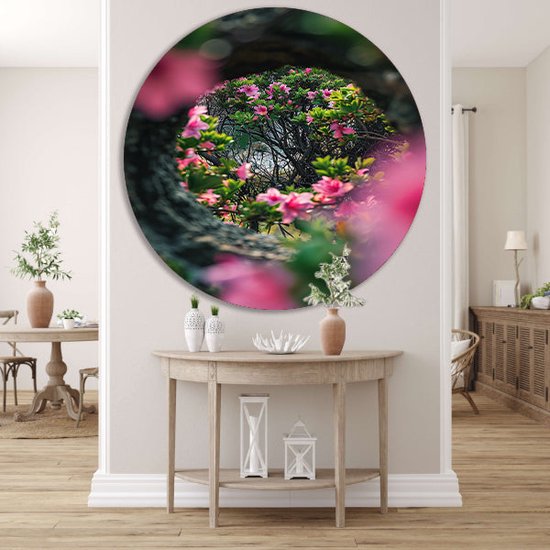 Tableau transparent - Assiette murale Fleurs - Tableau Plantes - Décoration murale industrielle - Panneau mural - Décoration murale murale chambre cercle mural aluminium 90x90 cm