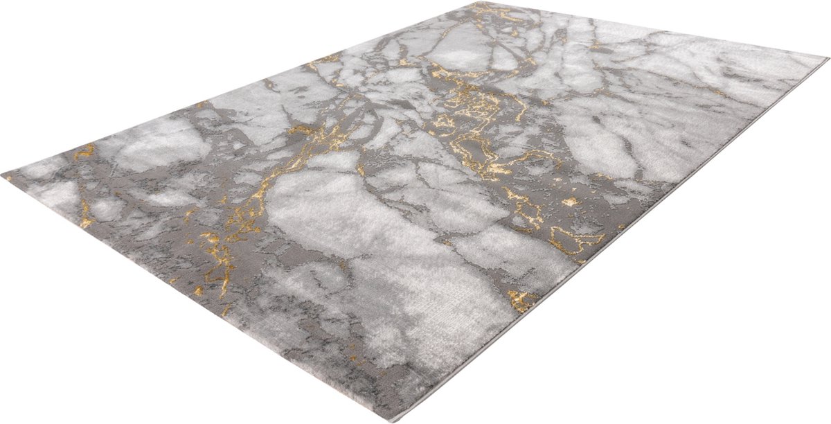 Marmaris Vloerkleed – Goud – Marmerlook Design – Modern & Laagpolig – 80x300 cm