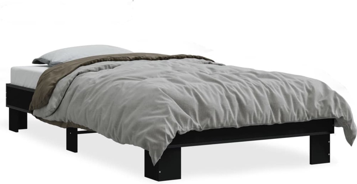 vidaXL - Bedframe - bewerkt - hout - en - metaal - zwart - 75x190 - cm