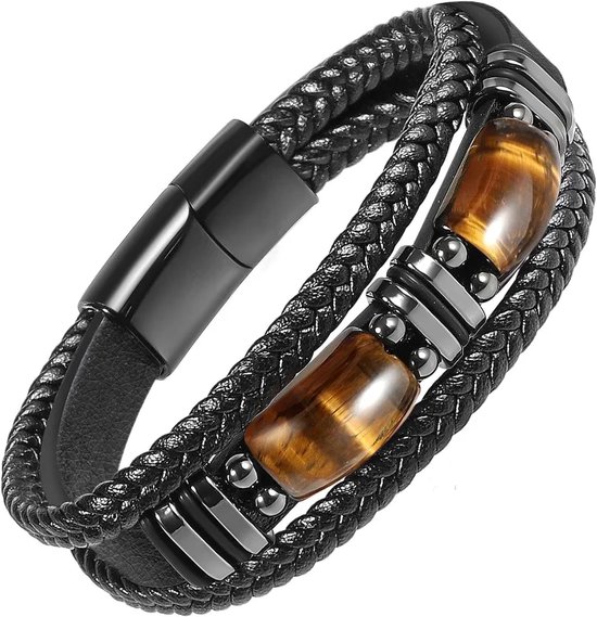 Bracelet Oeil de Tigre - 21,5 CM - Acier inoxydable - Pierre précieuse