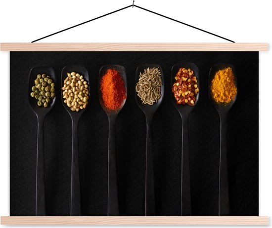 Porte-affiche avec affiche - Affiche scolaire - Cuillères - Épices - Zwart - Herbes - Rustique - 150x100 cm - Lattes transparentes