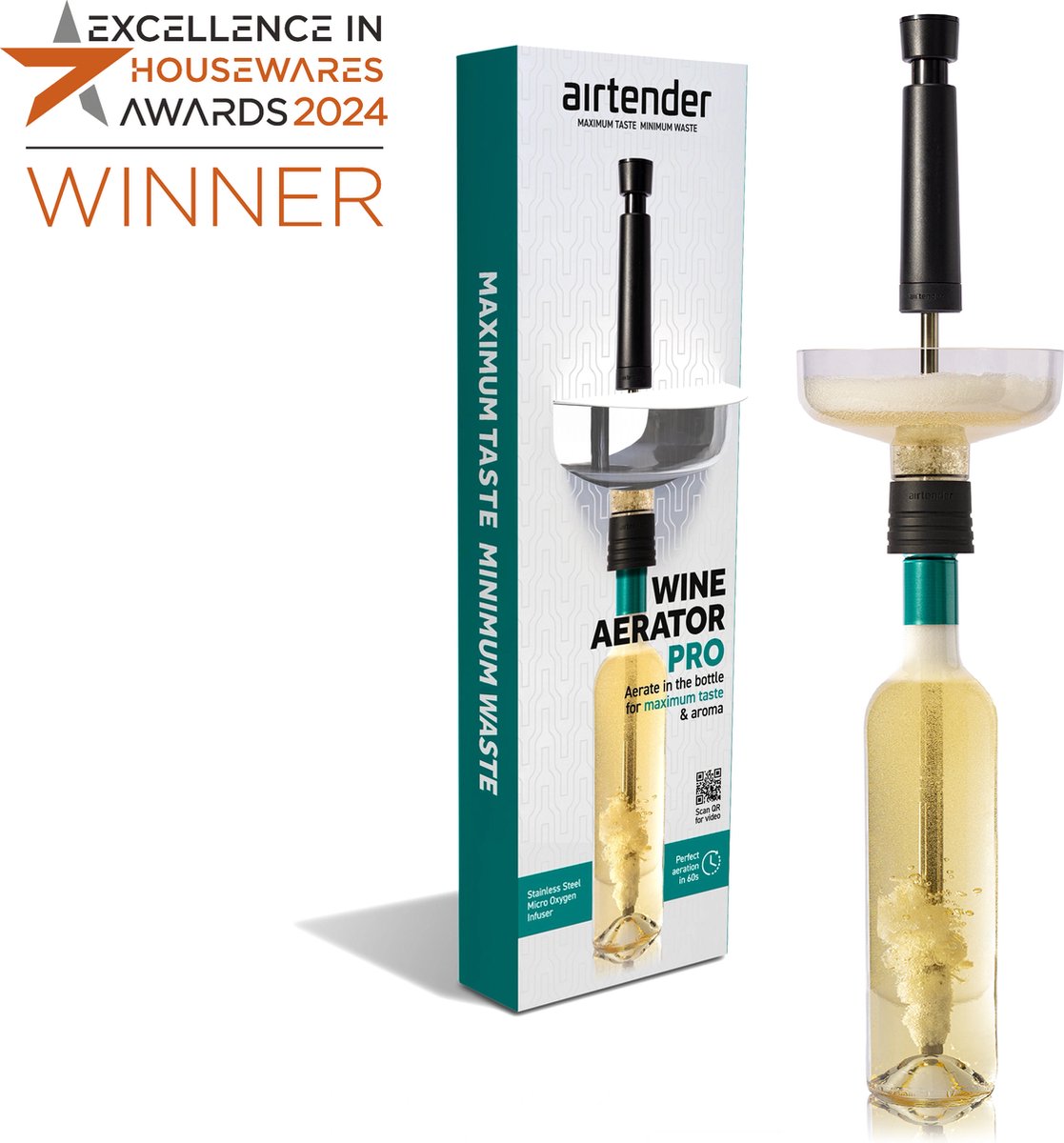 Airtender Wine Aerator Pro - Wijnbeluchter - Fles wijn decanteren in 60 seconden - Nu met GRATIS pomp t.w.v. € 9,99
