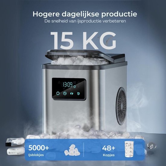 Professionele Ijsblokjesmachine - Crushed Ice Maker - Zelfreinigend - 2L Capaciteit - In Enkele Minuten - LED Display - Modern Design - Zilver van Pro — afbeelding 4