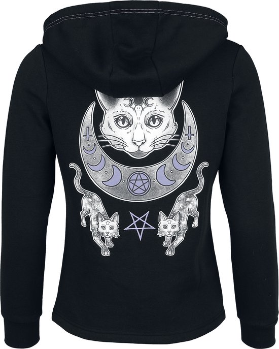 Manteau à capuche noir Gothicana avec écusson chat cousu - Femme - L