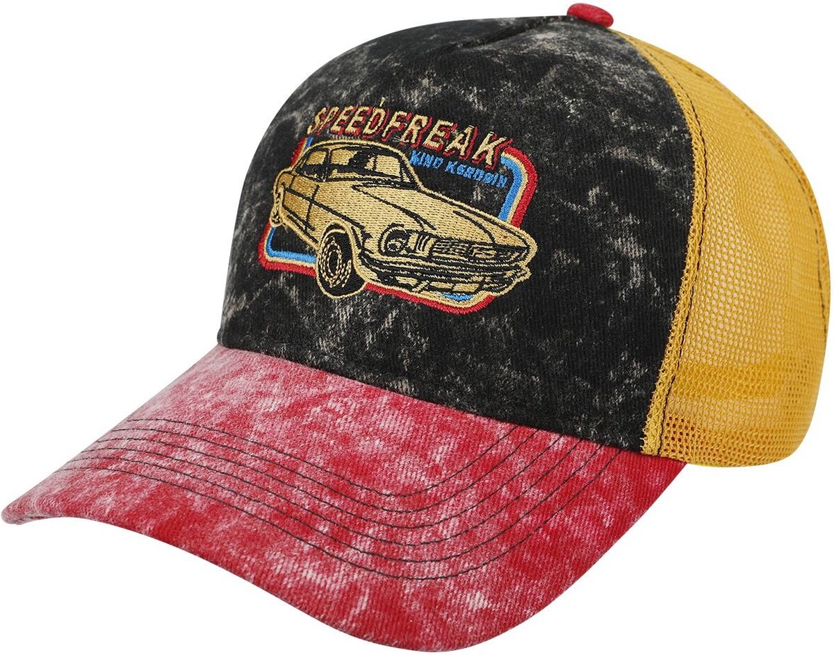 King Kerosin Speedfreak Vintage Trucker Cap zwart-rood - Katoen - Rock wear, Rockabilly