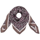 Vierkante zijdezachte dames sjaal Silky Leo Art|Vierkante shawl|Satijn|Roze bruin|Luipaardprint