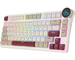 Royal Kludge RK N80 – Mechanisch Gaming Toetsenbord – RGB – Met Display – Foam Touch – Bluetooth – Hot Swappable Switch – Rosy Clouds – Red Switches – Inclusief Stofkap