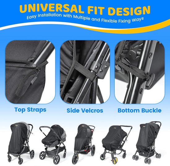 Zamboo Zonnescherm Universeel DELUXE voor Kinderwagens en Buggy's - Zonnezeil voor Wandelwagens met Reiswieg - Flexibele UV 50 Zonwering met Schuiffunctie voor Baby's - Melange Grijs