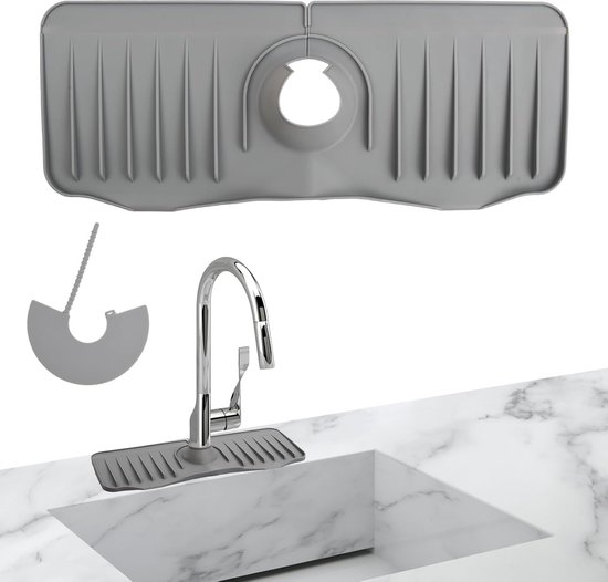 Siliconen kraanmat/beschermer voor keuken en badkamer gootsteen/kraan handvat druppelbestendige lade/afwasmat (grijs Siliconen kraanmat/beschermer voor keuken en badkamer gootsteen/kraan handvat druppelbestendige lade/afwasmat (grijs