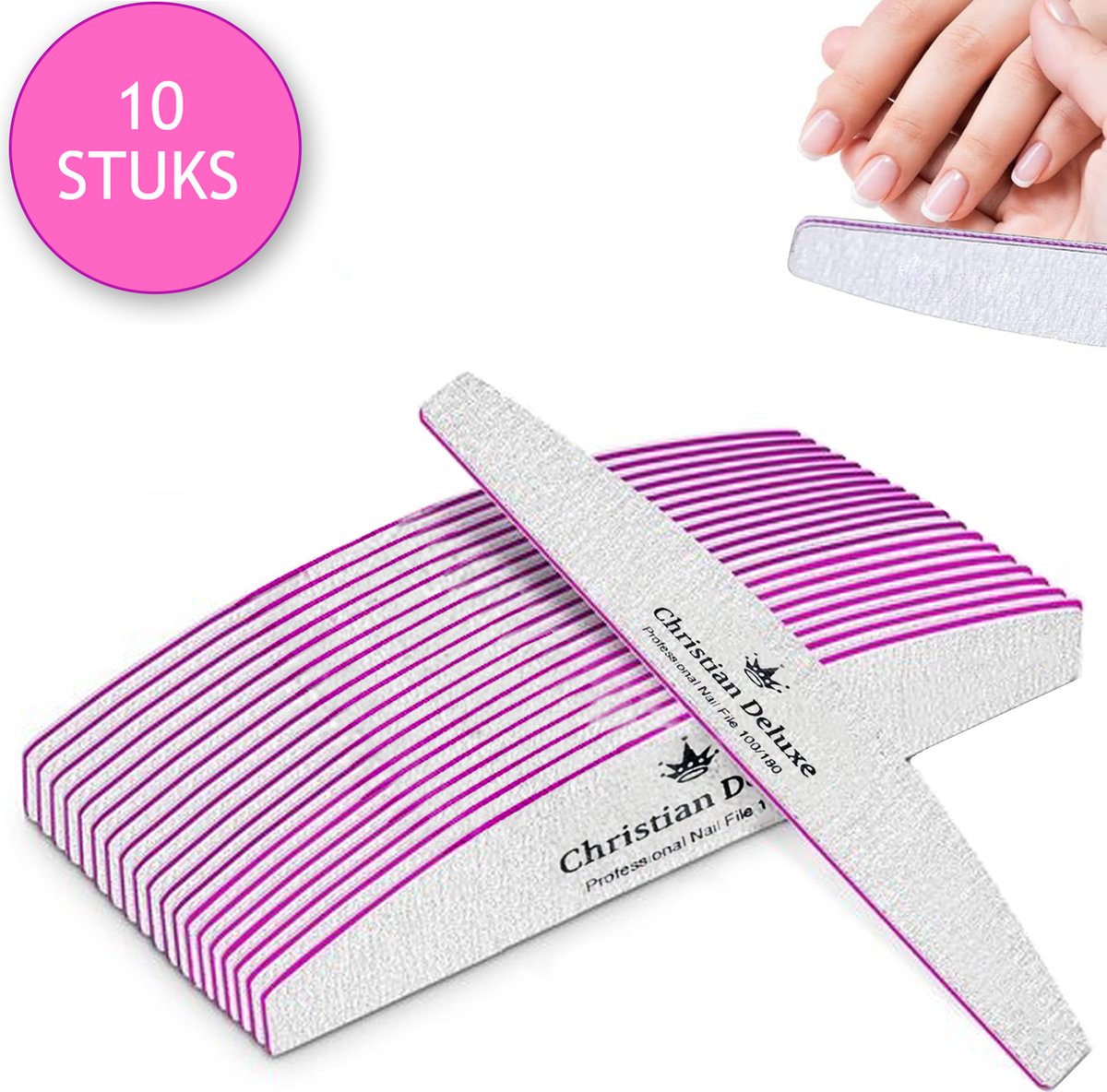 Goedkoopste Christian Deluxe® Professionele Nagelvijlen - 10 stuks - Nagelvijl - Moon 100/180 - Nagelverzorging - Top Kwaliteit
