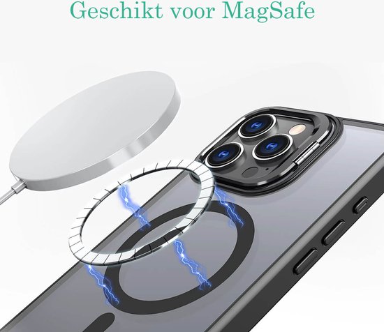 IYUPP Coque pour iPhone 16 Pro Max – Compatible avec MagSafe – Standard 180° – Antichoc Bumper Cover – Zwart