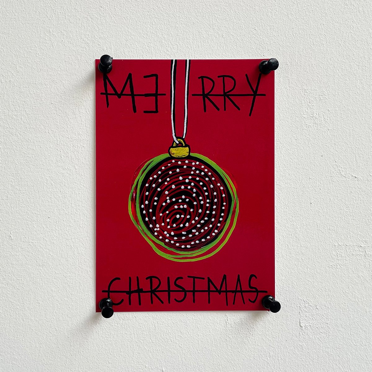 Merry Christmas kerstkaarten - KERSTBAL rood - A6 - van kunstenaar Frank Willems