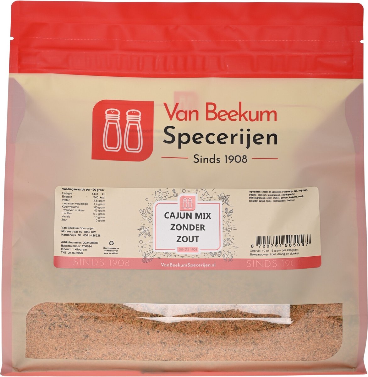 Goedkoopste Van Beekum Specerijen - Cajun Mix Zonder Zout - 1 kilo (hersluitbare stazak