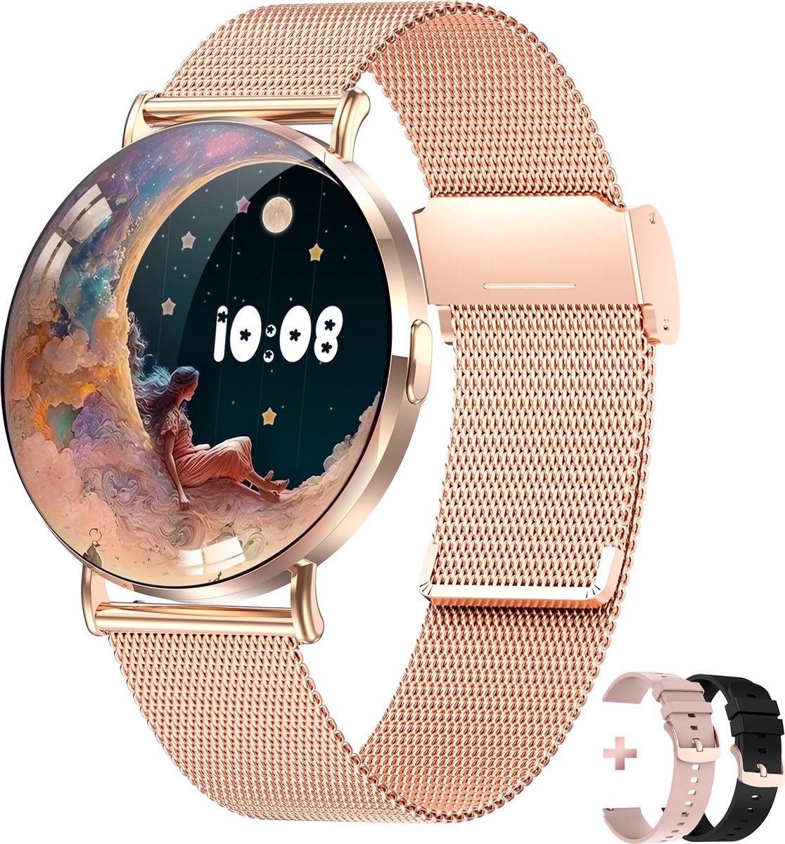 Bol.com Bizoule Smartwatch Lunita - AMOLED - Rosé-Goud - 41mm - Horloge met Belfunctie - Stappenteller - Android en iOS aanbieding