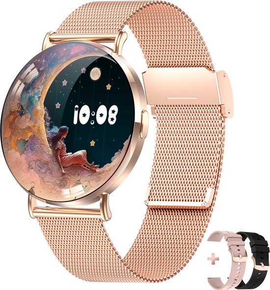 Bizoule Smartwatch Lunita – AMOLED – Rosé-Goud – 41mm – Horloge met Belfunctie – Stappenteller – Android en iOS