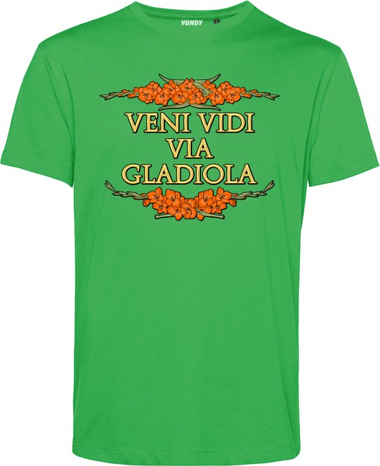 T-shirt Veni Vidi Via Gladiola | Vierdaagse shirt | Wandelvierdaagse Nijmegen | Roze woensdag | Groen | maat L