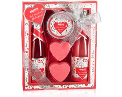 BRUBAKER Cosmetics Set Bain et Douche 5 pièces Strawberry Sweet Love - Set cadeau avec Design Fleurs - Idée cadeau pour femme et homme - Rose