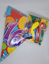 versierpakket 16 jaar vlaggenlijn en ballonnen voor vrolijke verjaardag