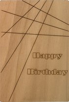 Woodyou - Houten wenskaart - Happy Birthday lijnen
