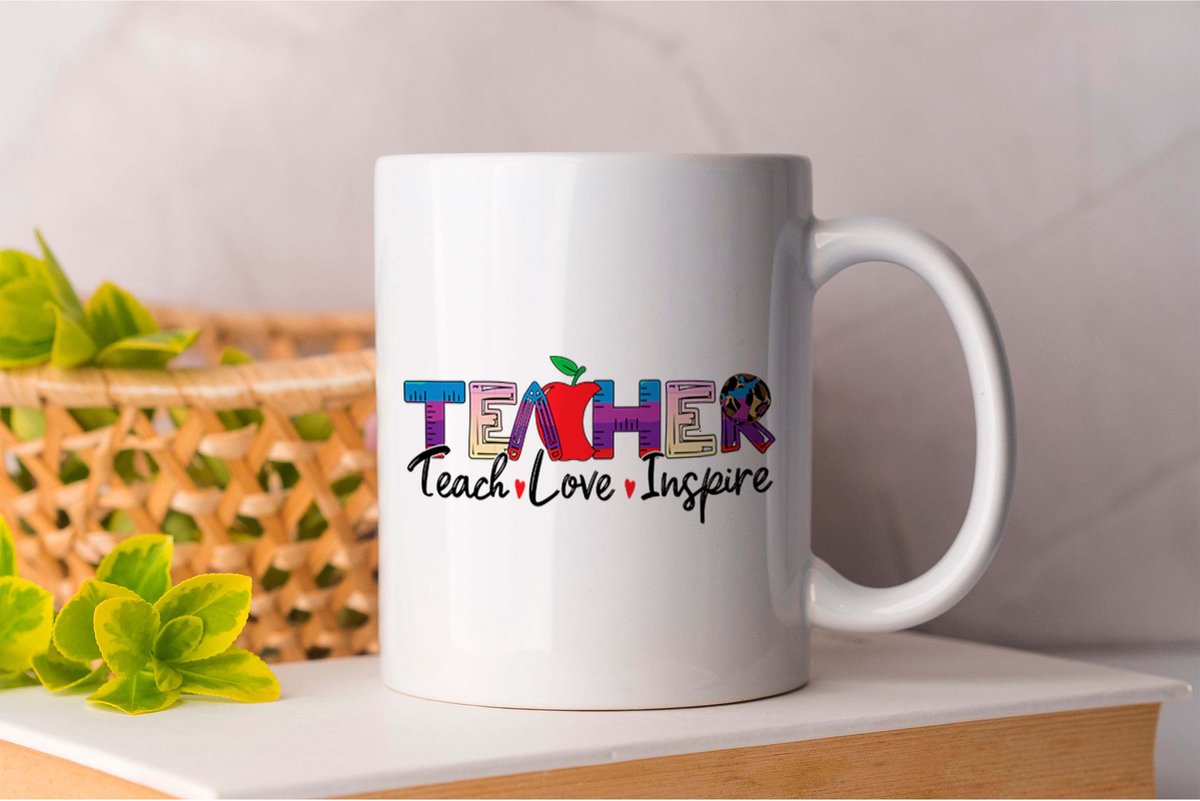 Mok Teach Love Inspire - Teacher - job - i love my job - Coffe - Docent - Gift - Red - cadeau - Teach