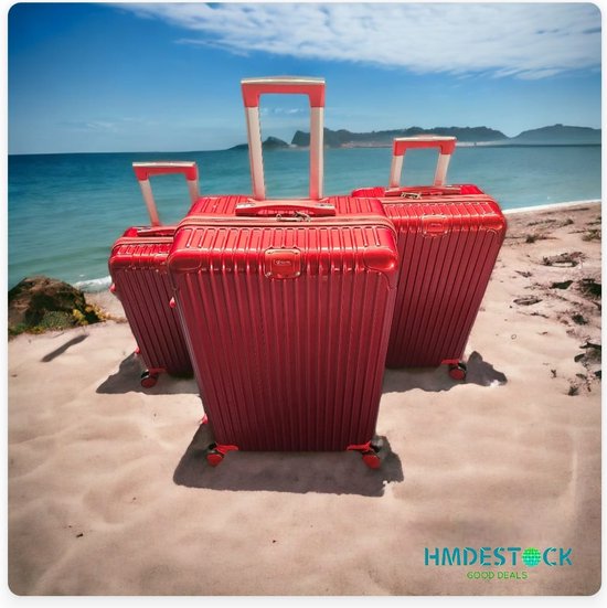 Royal Swiss - set valise - Serrure à combinaison - Valise légère - 4 roues - rouge métallisé