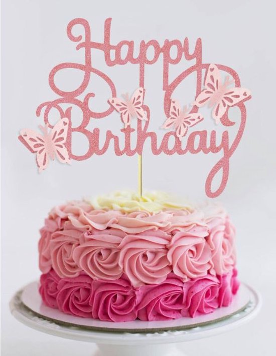 Or rose cake topper,gateau anniversaire décoration,happy birthday