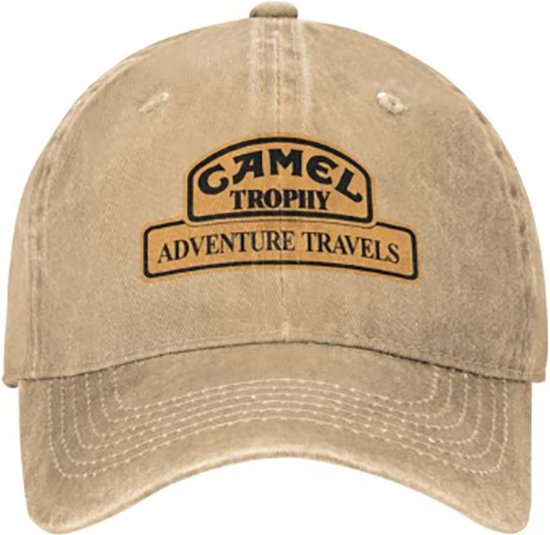 Baseballcap Camel Adventure - Stonewashed Denim Pet - Kaki - verstelbaar met gesp - one size