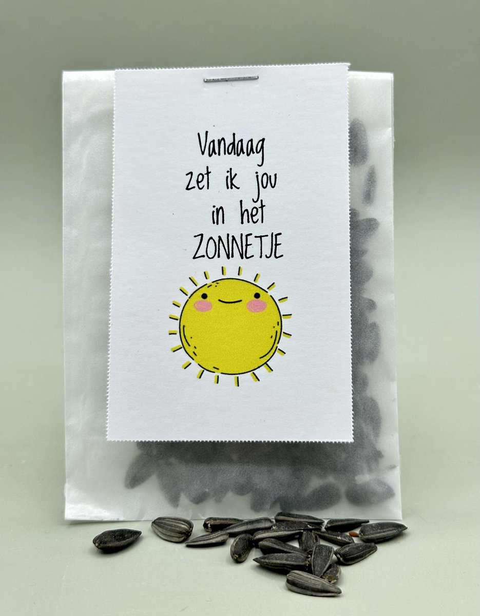 10 stuks Vandaag zet ik jou in het zonnetje, zonnebloemen, klein kadootje, uitdeel, green gift, attentie, zon,bedankje, zomaar, zaden, bloemen, bloemenzaden, eigen tekst mogelijk, collega,