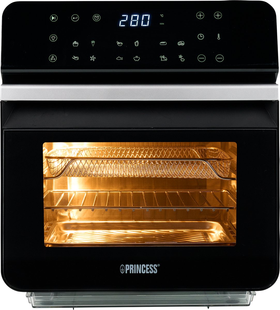 Princess Steam Airfryer Oven 182085 - Heteluchtfriteuse - Stoomfunctie - Groot 10 liter - 12 voorgeprogrammeerde programma's - Inclusief airfry-rek, bakplaat en grillrooster - Zwart