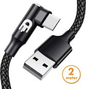 Drivv. USB C naar USB Kabel - Haaks - USB C Kabel - Data en Oplaadkabel - Fast Charge - Samsung & Meer - 2 meter - Zwart