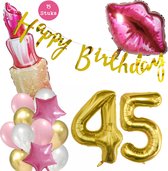 Snoes Beauty Helium Ballonnen Set 45 Jaar - Roze Folieballonnen - Slinger Happy Birthday Goud