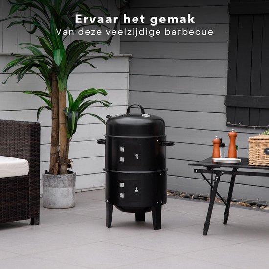 BBQ Rookoven - Rook- en Grilloven - Ø40 x H78 cm - Staal - 2 Roosters - Thermomemeter - Houtskool/Briketten - 6,9 kg - Barbecue Smoker van Perel — afbeelding 2