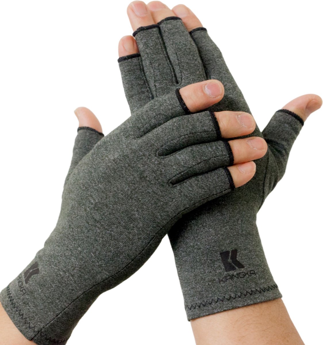 KANGKA® Reuma Compressie Handschoenen Maat L voor Artrose, CTS, Reuma, RSI, Artritis - Open Vingertoppen - Grijs - Unisex