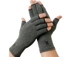 KANGKA® Reuma Compressie Handschoenen Maat L voor Artrose, CTS, Reuma, RSI, Artritis - Open Vingertoppen - Grijs - Unisex