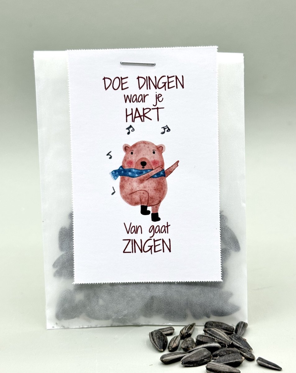 10 stuks Doe dingen waar je hart van gaat zingen, zonnebloemen, kadootje, klein kadootje, uitdeelkadootje, collega, bedankje, kadozakje,bloemen,